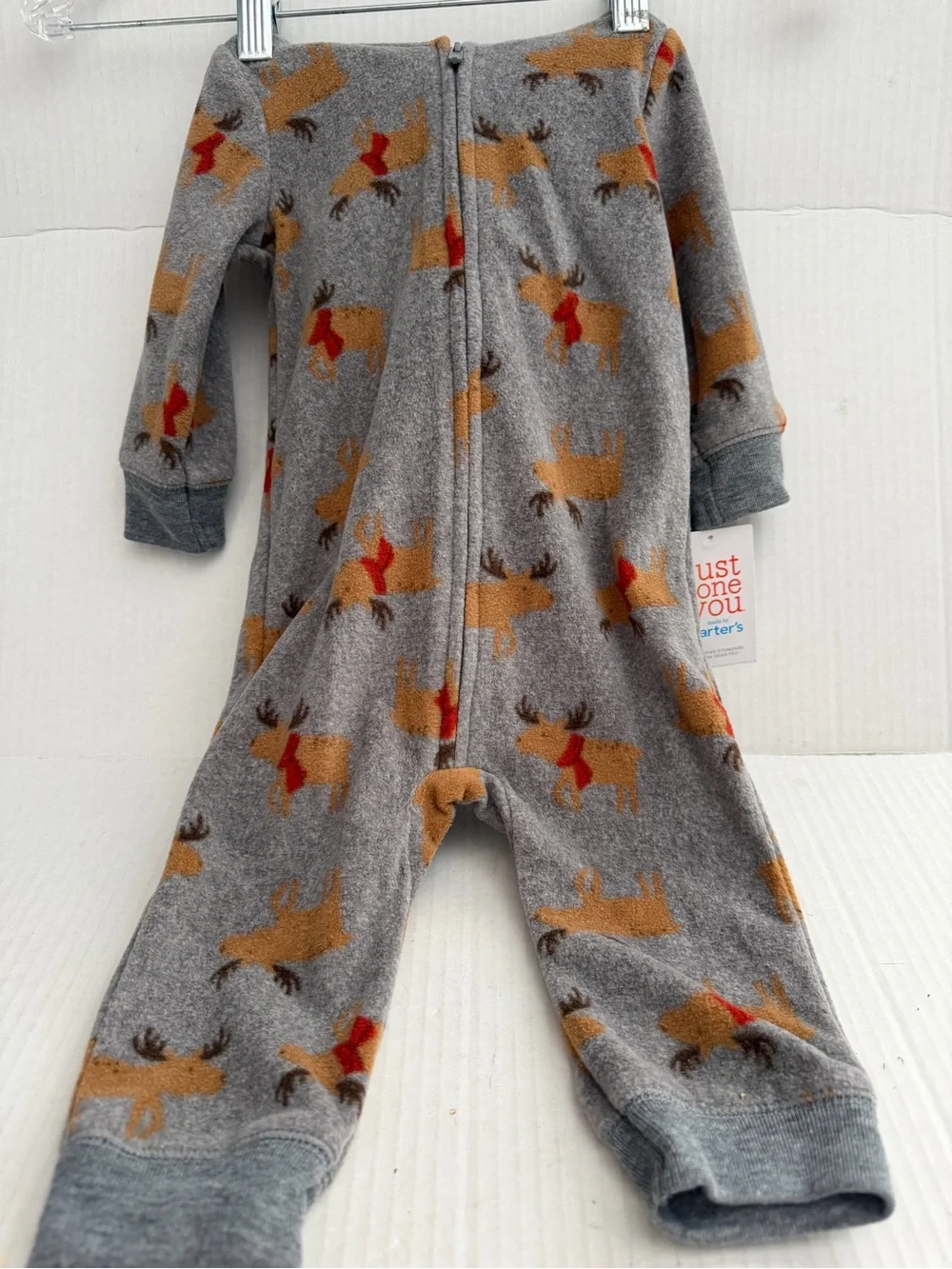 Just One You By Carter's Gray Moose-Print Fleece Footie One-Piece